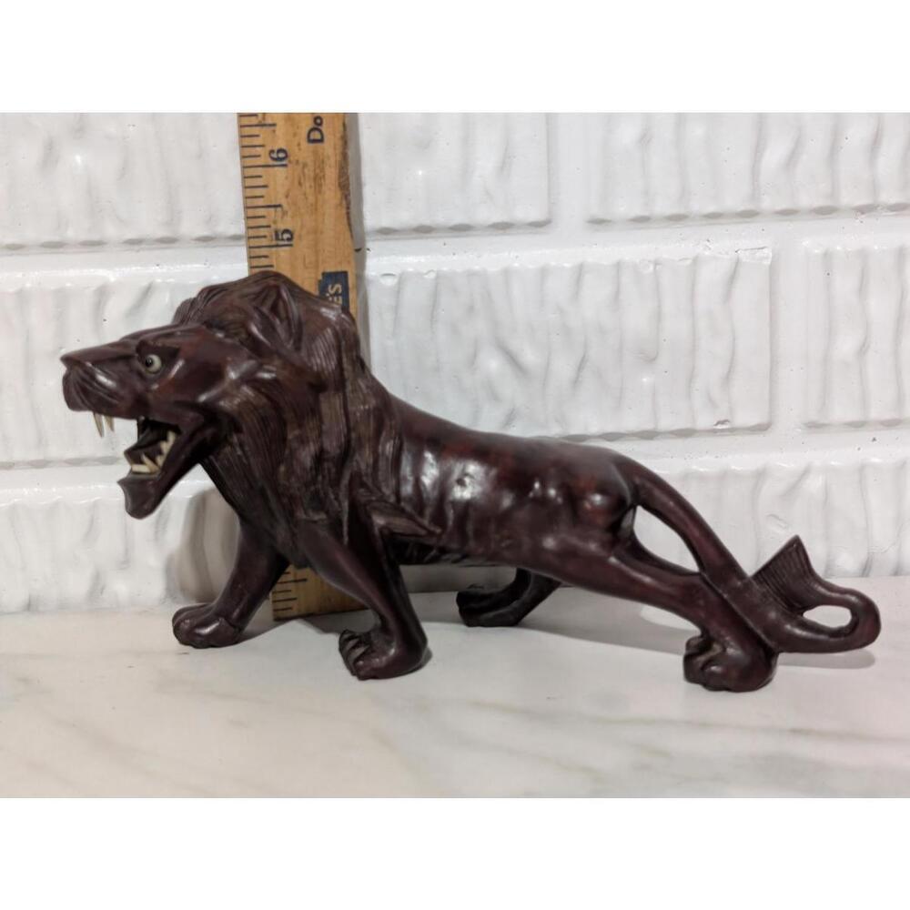 Chinese Vintage Hand-Carved Mahogany Rare Wooden Lion Figurine